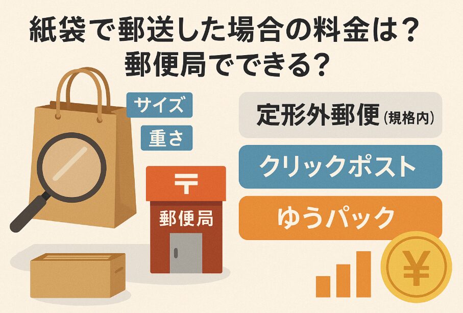 紙袋で郵送した場合の料金は？ 郵便局でできる？