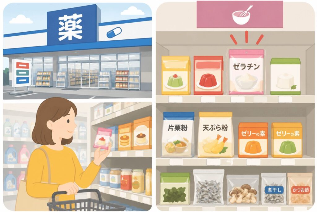 ドラッグストアにゼラチンはある?