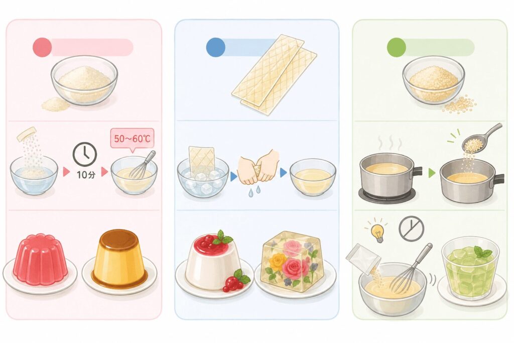 粉・板・顆粒ゼラチン、それぞれの違いは?